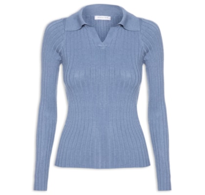 Blusa Polo Feminina Em Tricot - Azul