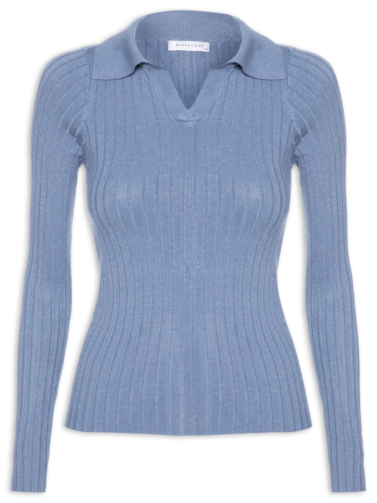 Blusa Polo Feminina Em Tricot - Azul