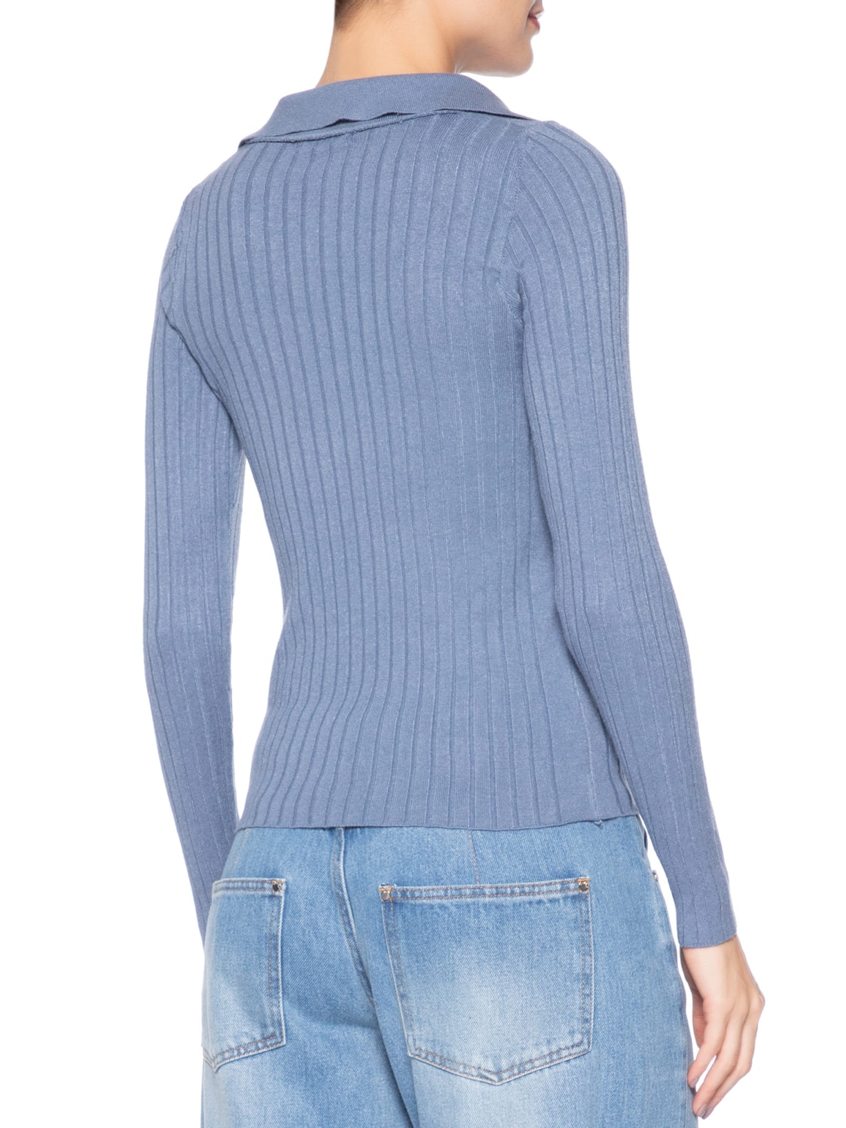 Blusa Polo Feminina Em Tricot Azul Market 33