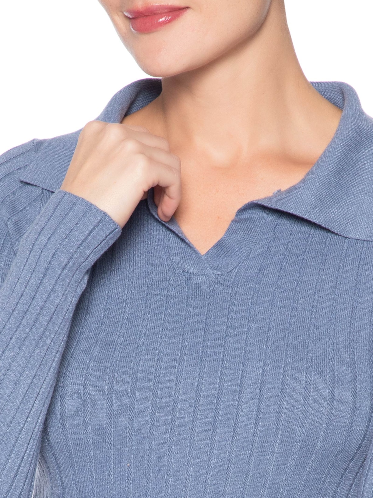 Blusa Polo Feminina Em Tricot Azul Market 33