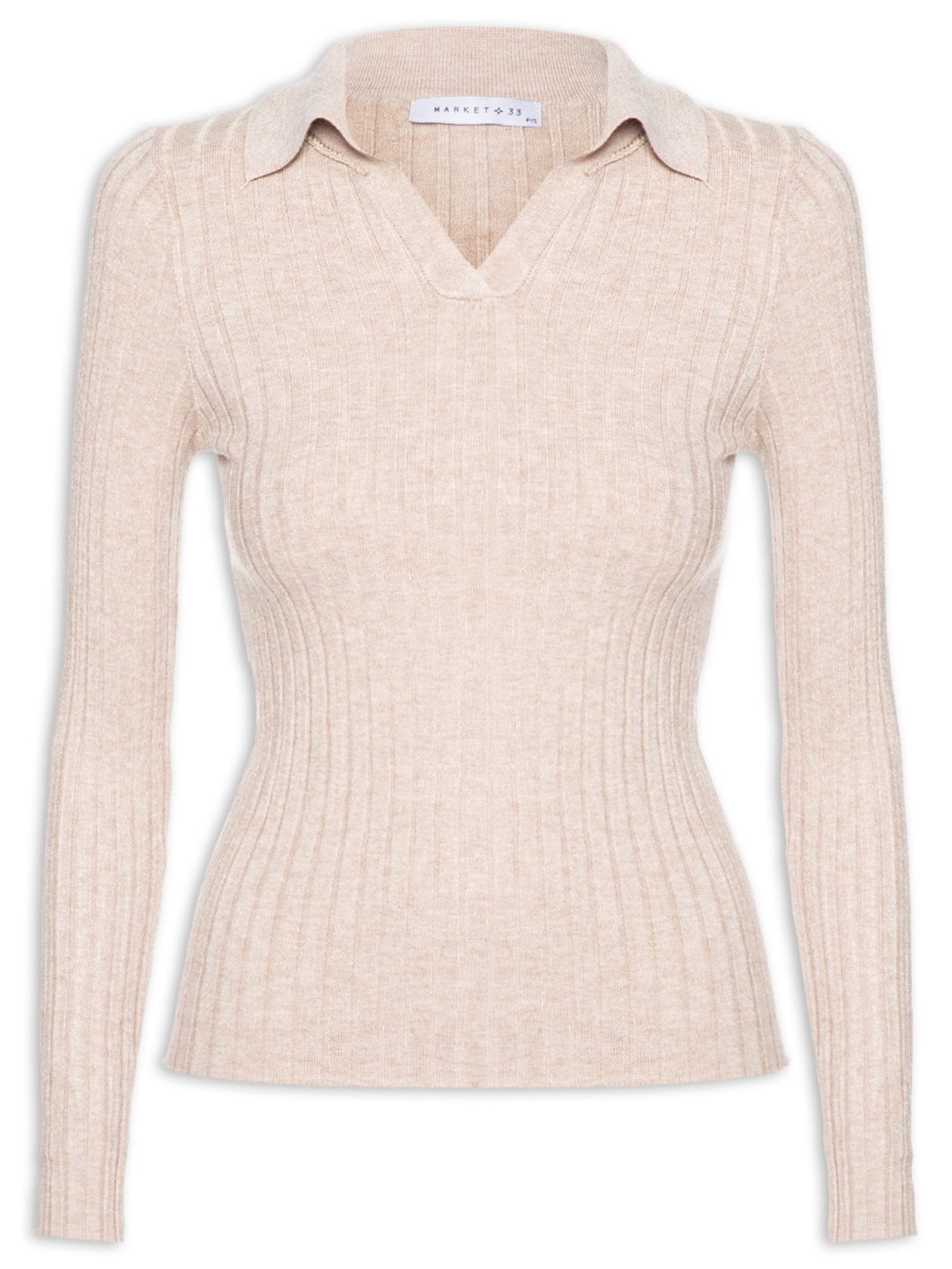 Blusa Polo Feminina Em Tricot Bege Market 33