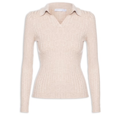 Blusa Polo Feminina Em Tricot - Bege