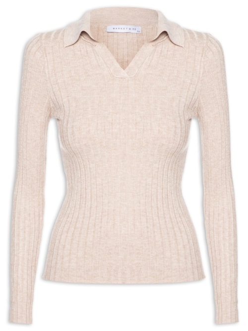 Blusa Polo Feminina Em Tricot - Bege