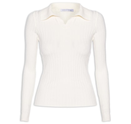Blusa Polo Feminina Em Tricot - Off White