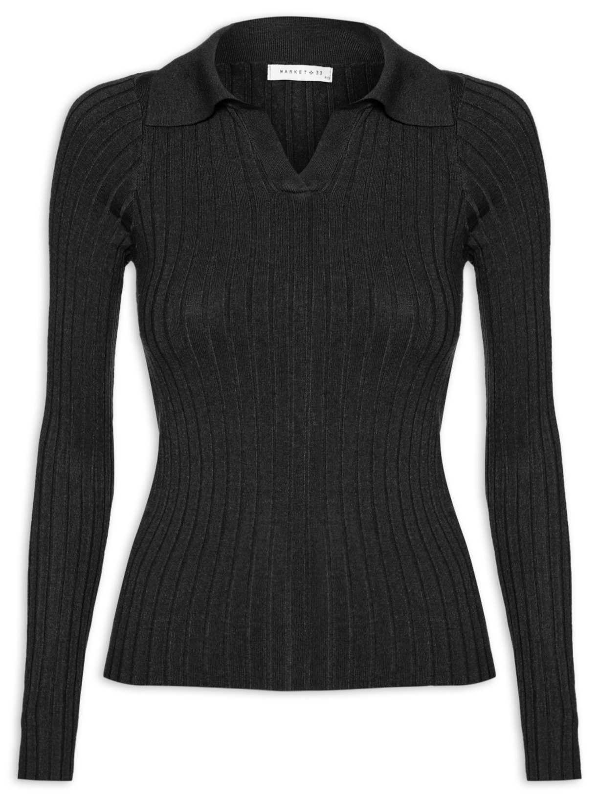 Blusa Polo Feminina Em Tricot Preto Market 33