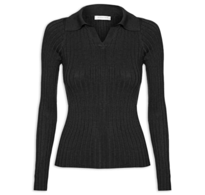 Blusa Polo Feminina Em Tricot - Preto
