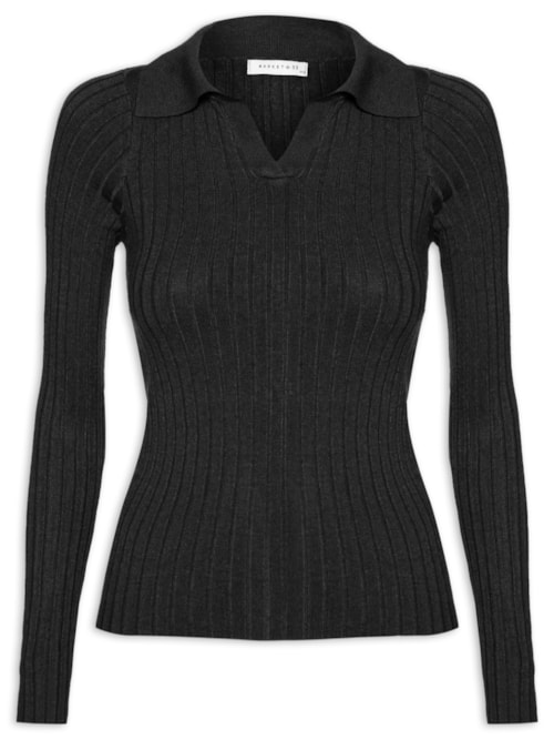 Blusa Polo Feminina Em Tricot - Preto