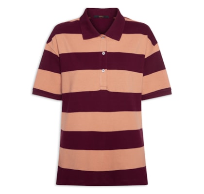 Blusa Polo Feminina Oversize Fio Tinto Listrado V - Rosa