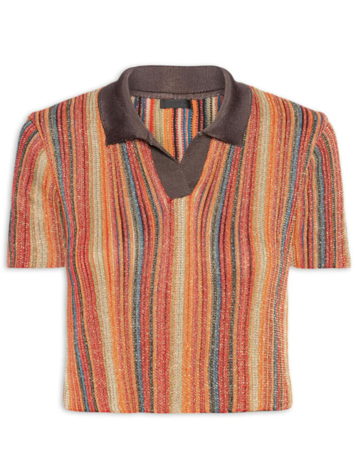 Blusa Polo Tricot Listras - Vermelho
