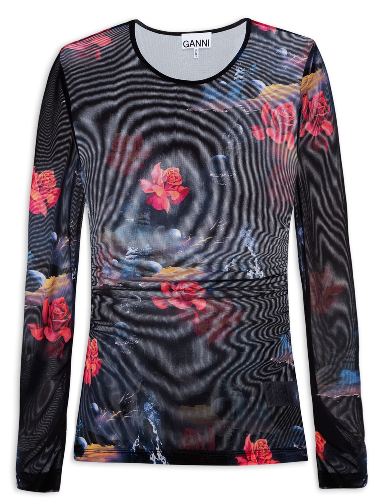 Blusa Printed Mesh Gathered - Preto