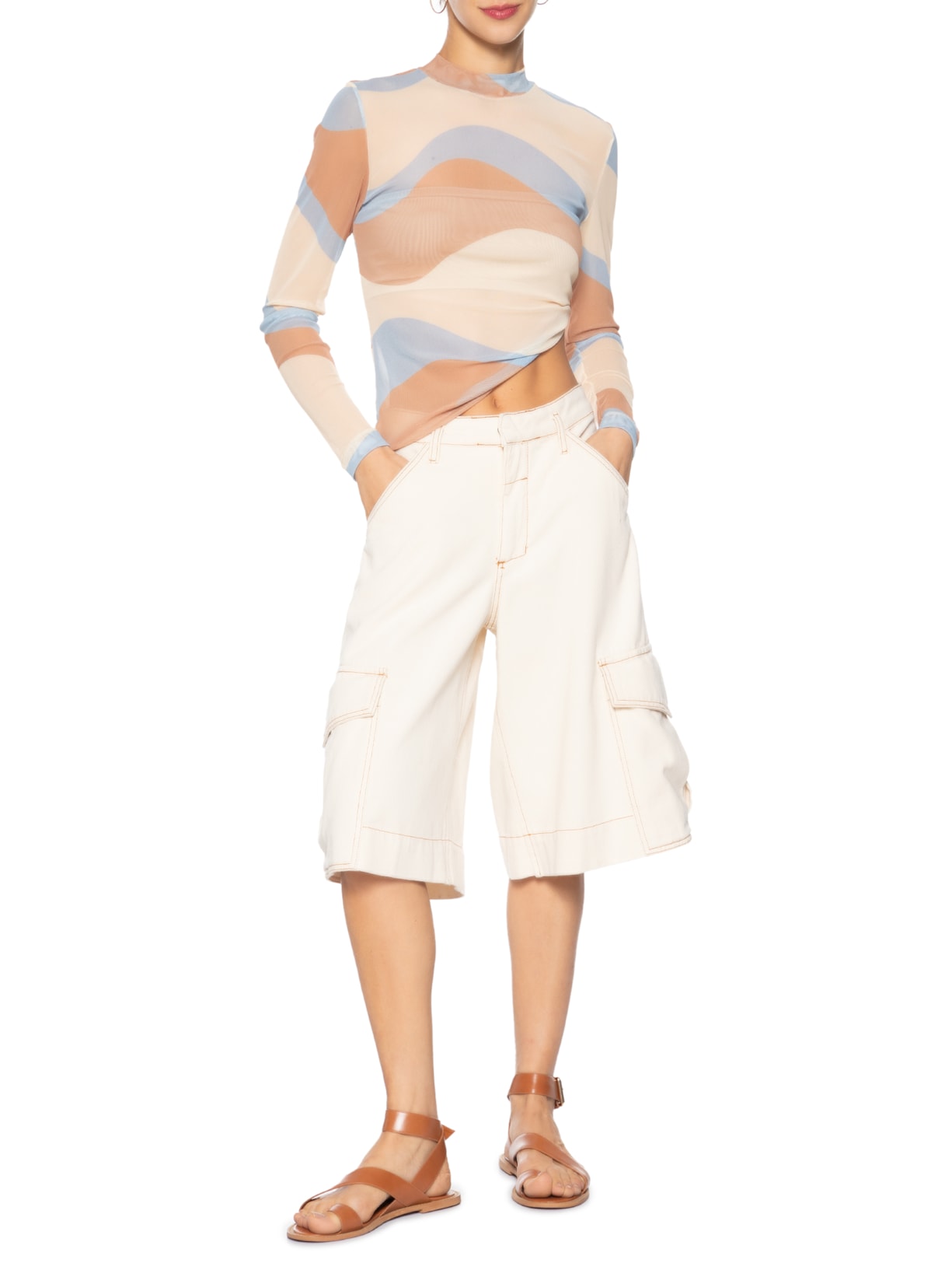 Blusa Segunda Pele Tule Estampa Oceano Bege Dress To