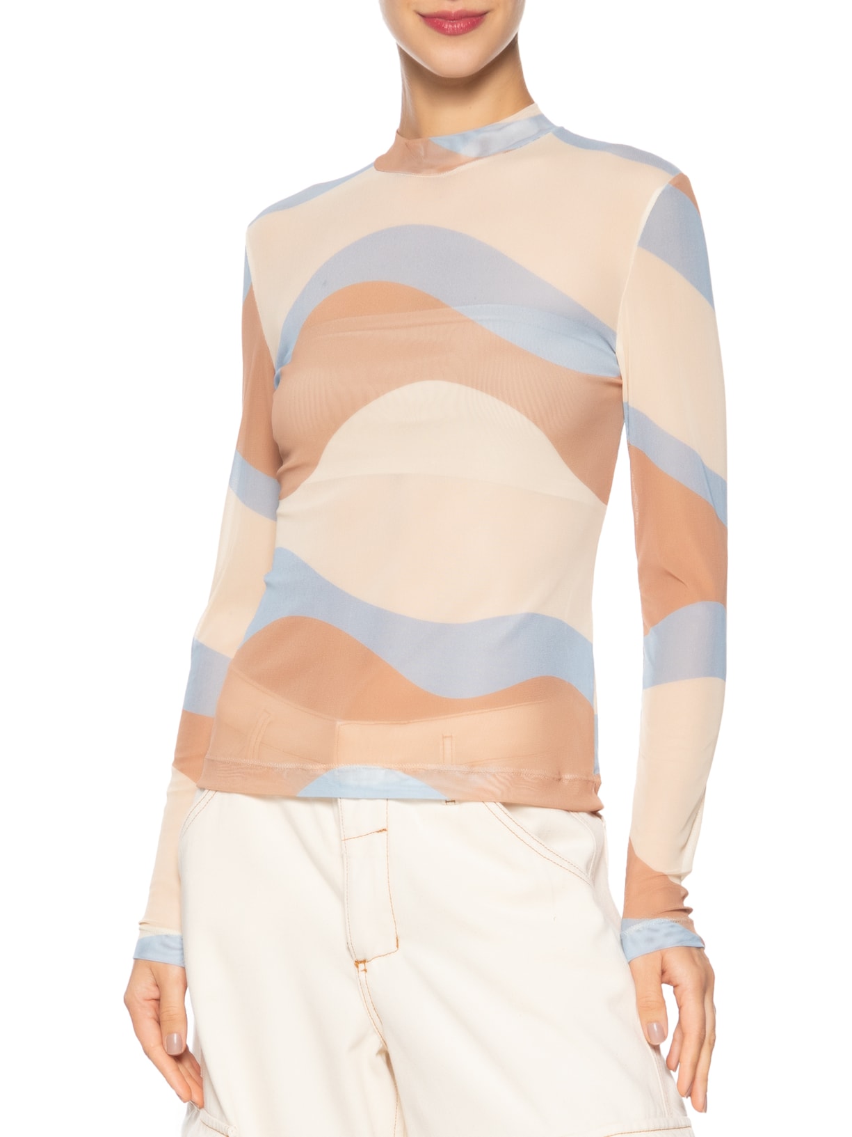 Blusa Segunda Pele Tule Estampa Oceano Bege Dress To