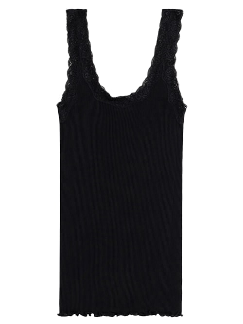 Blusa Sem Mangas Em Seda Com Decote Em Renda - Preto