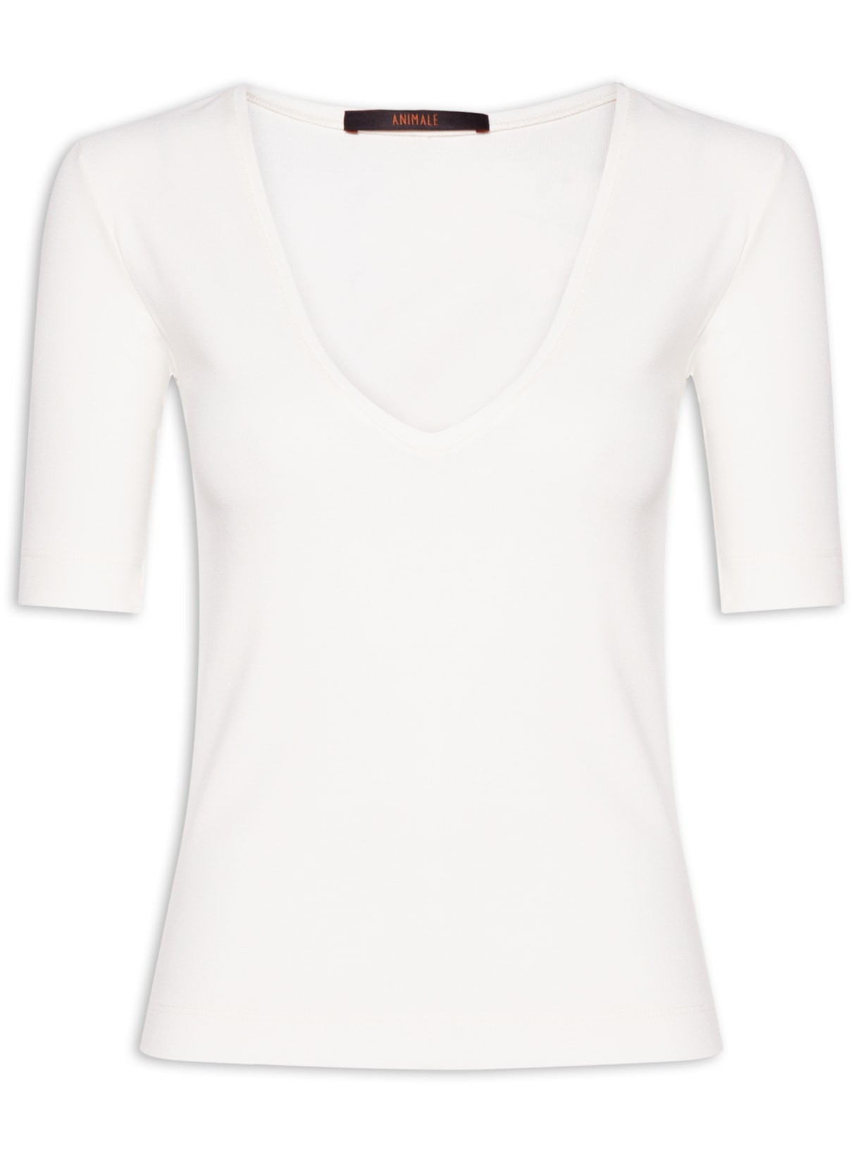 Blusa Tee Manga Média Decote V Branco Animale