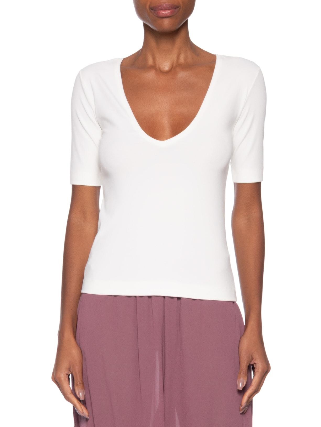 Blusa Tee Manga Média Decote V Branco Animale
