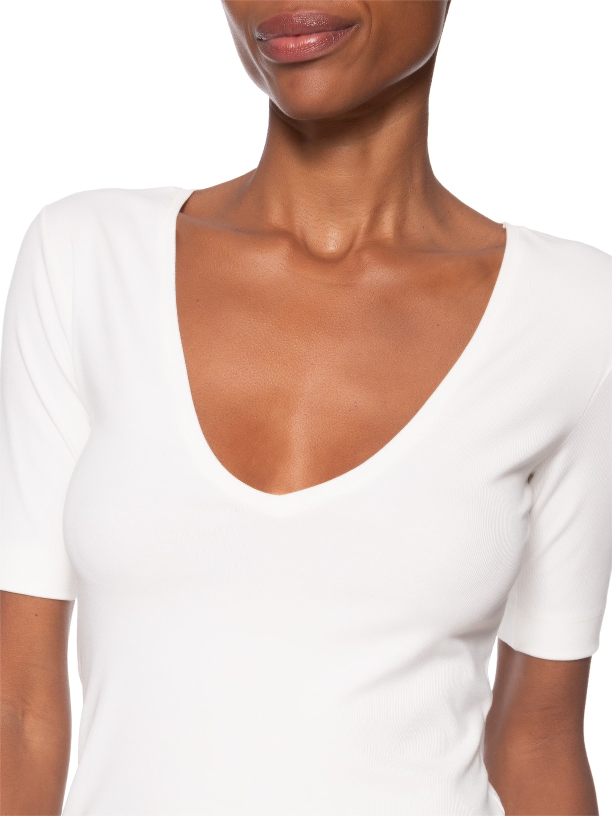 Blusa Tee Manga Média Decote V Branco Animale