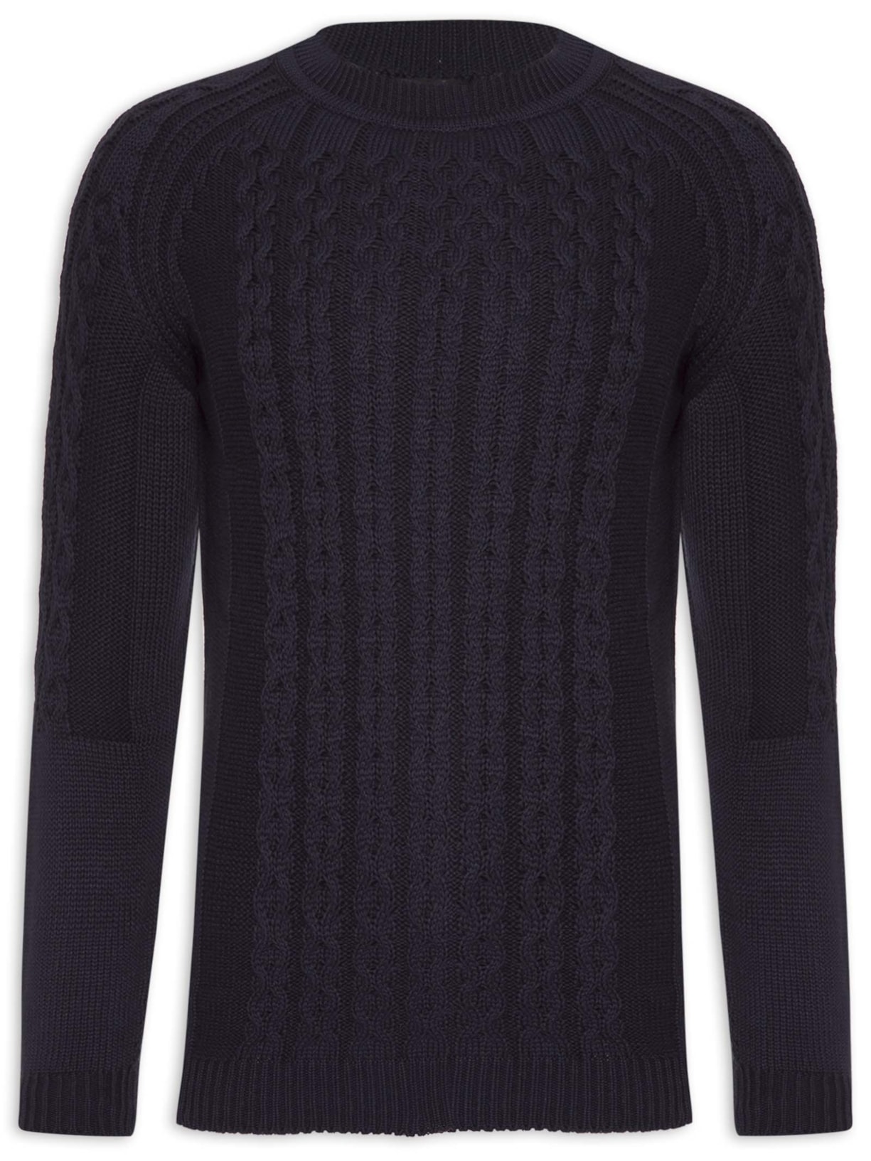 Blusa Tricot Gola Careca Texturizado - Azul