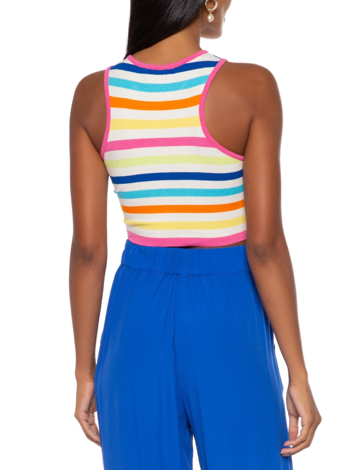 Blusa Tricot Listra Color Branco Dress To