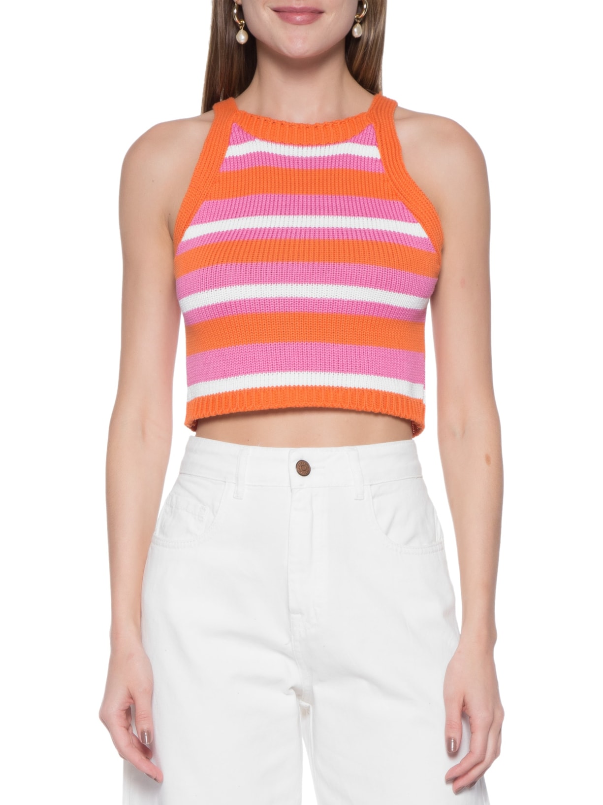 Blusa Tricot Listrada Laranja Dress To