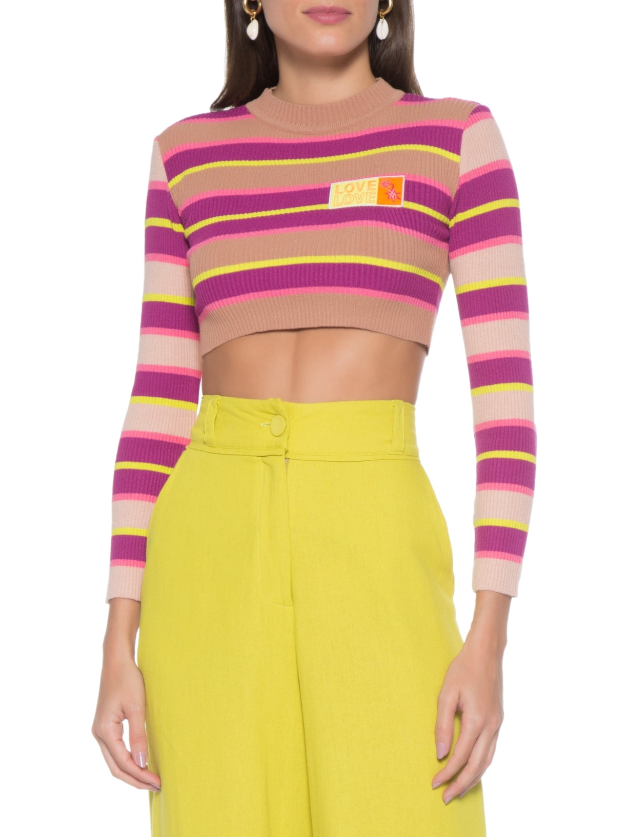 Blusa Tricot Listrada Patch Love Rosa Dress To