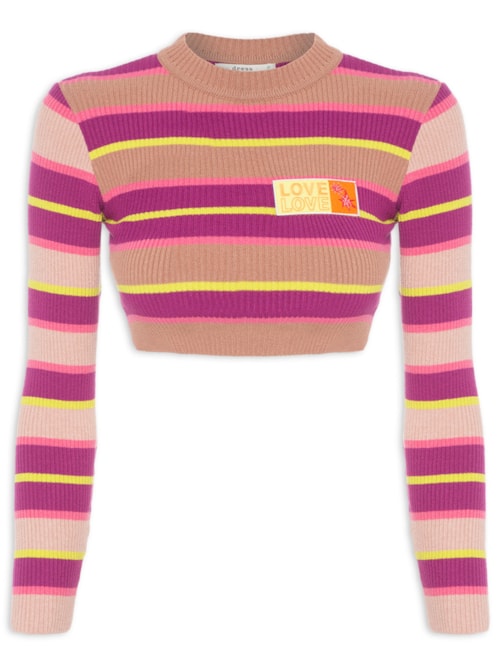 Blusa Tricot Listrada Patch Love - Rosa