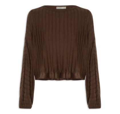 Blusa Tricot Nervuras Feminina – Marrom