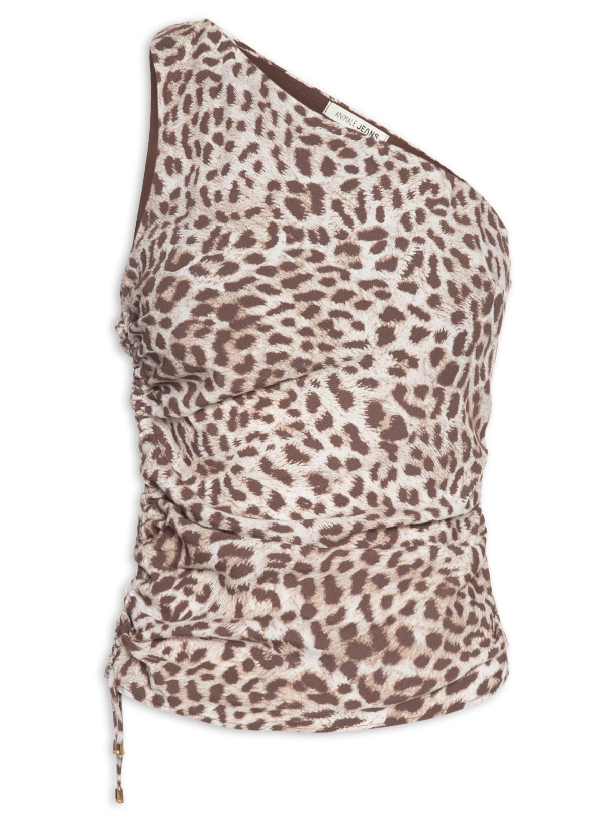 Blusa Um Ombro Só Est Onça Manchada Marrom Animale Jeans