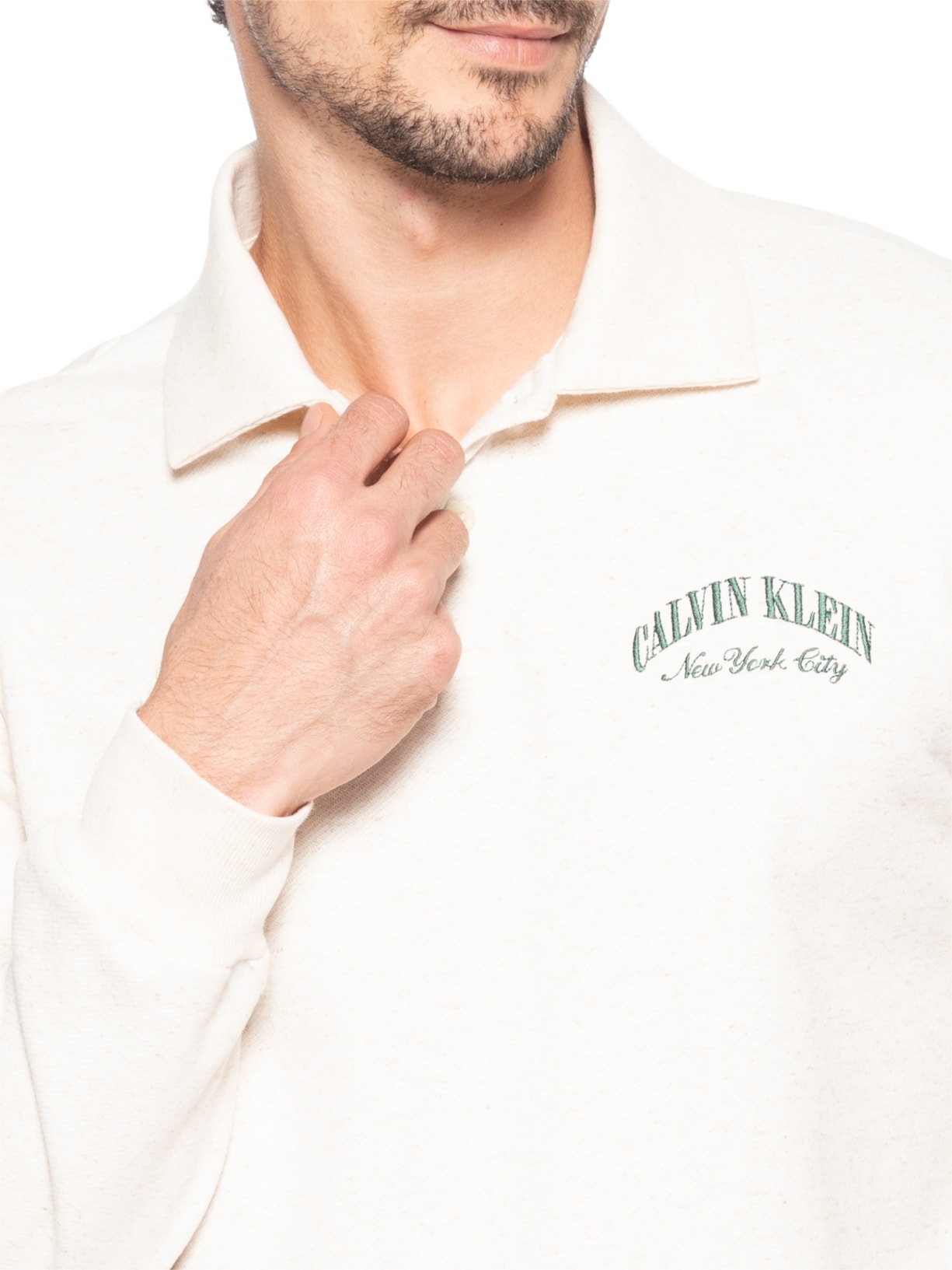 Blusão de Moletom Masculino Gola Polo Heritage CRE Bege Calvin Klein Underwear