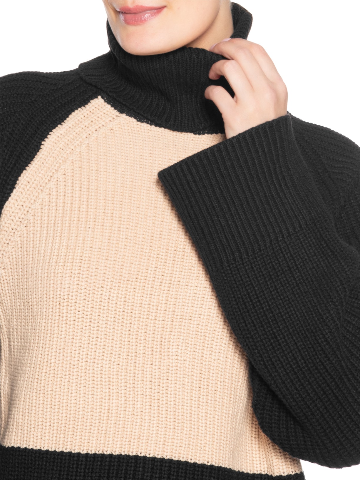 Blusão Feminino De Tricot Pull Bicolor Gola Alta Preto Animale