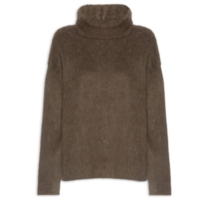 Blusão Feminino De Tricot Pull Com Maxi Gola - Marrom