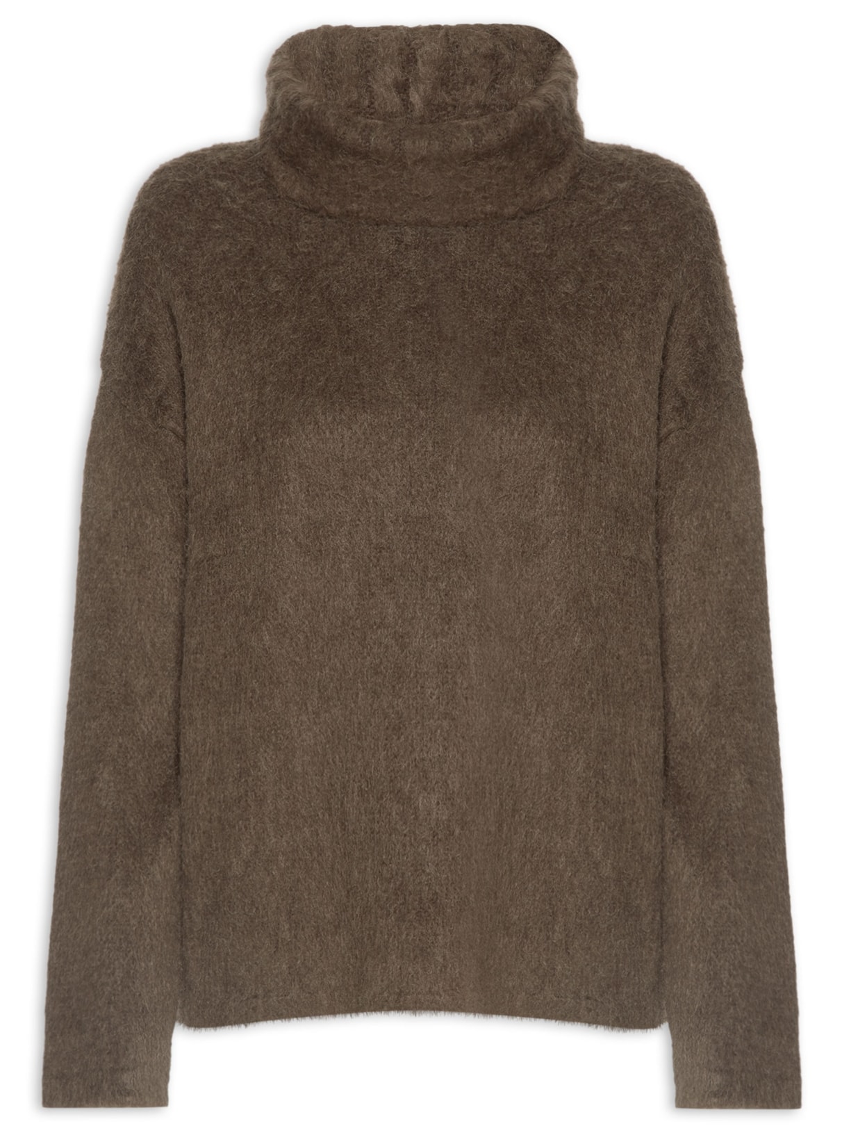 Blusão Feminino De Tricot Pull Com Maxi Gola - Marrom