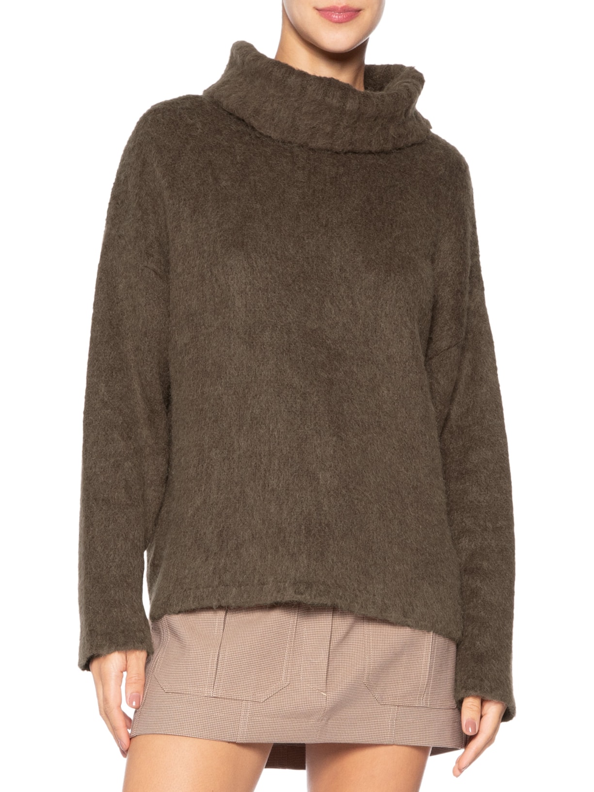 Blusão Feminino De Tricot Pull Com Maxi Gola Marrom Animale