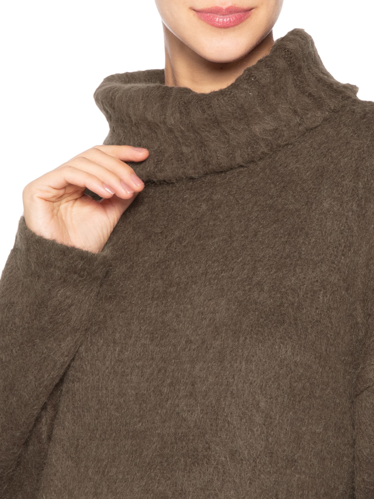 Blusão Feminino De Tricot Pull Com Maxi Gola Marrom Animale