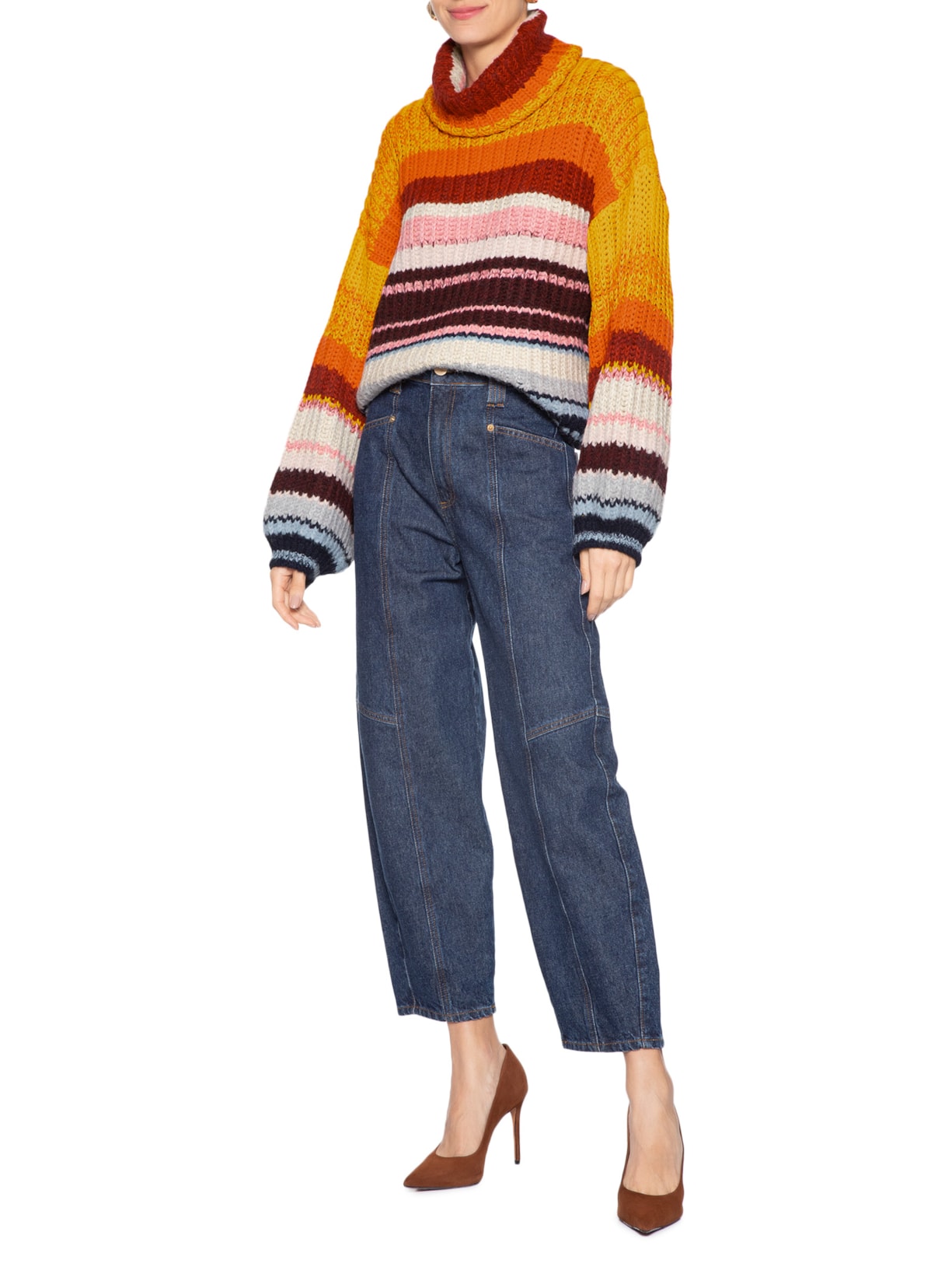 Blusão Feminino De Tricot Pull Listras Colors Laranja Animale