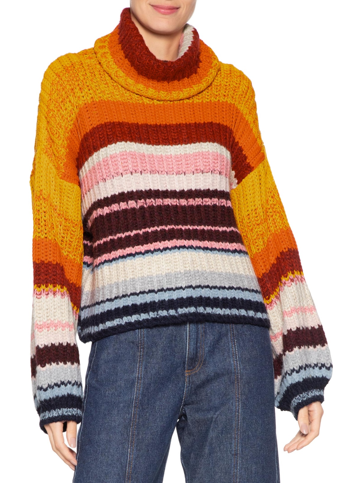 Blusão Feminino De Tricot Pull Listras Colors Laranja Animale