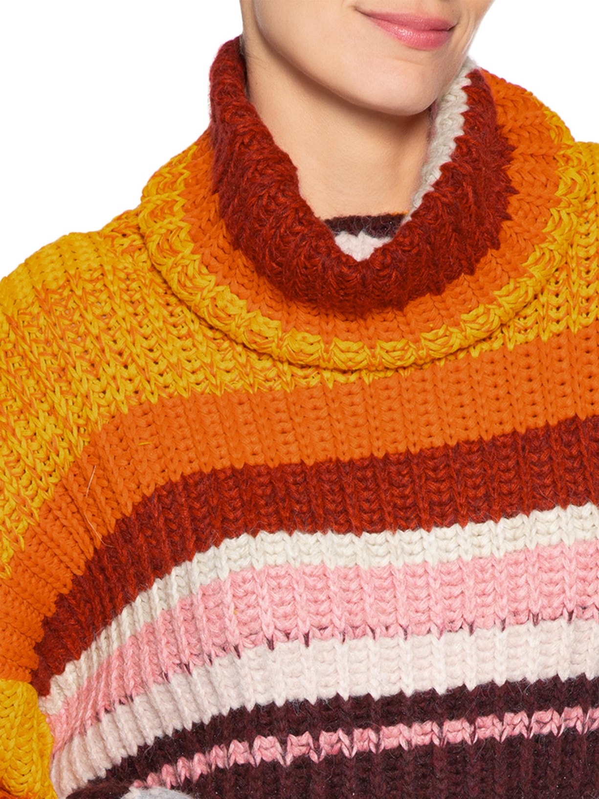 Blusão Feminino De Tricot Pull Listras Colors Laranja Animale
