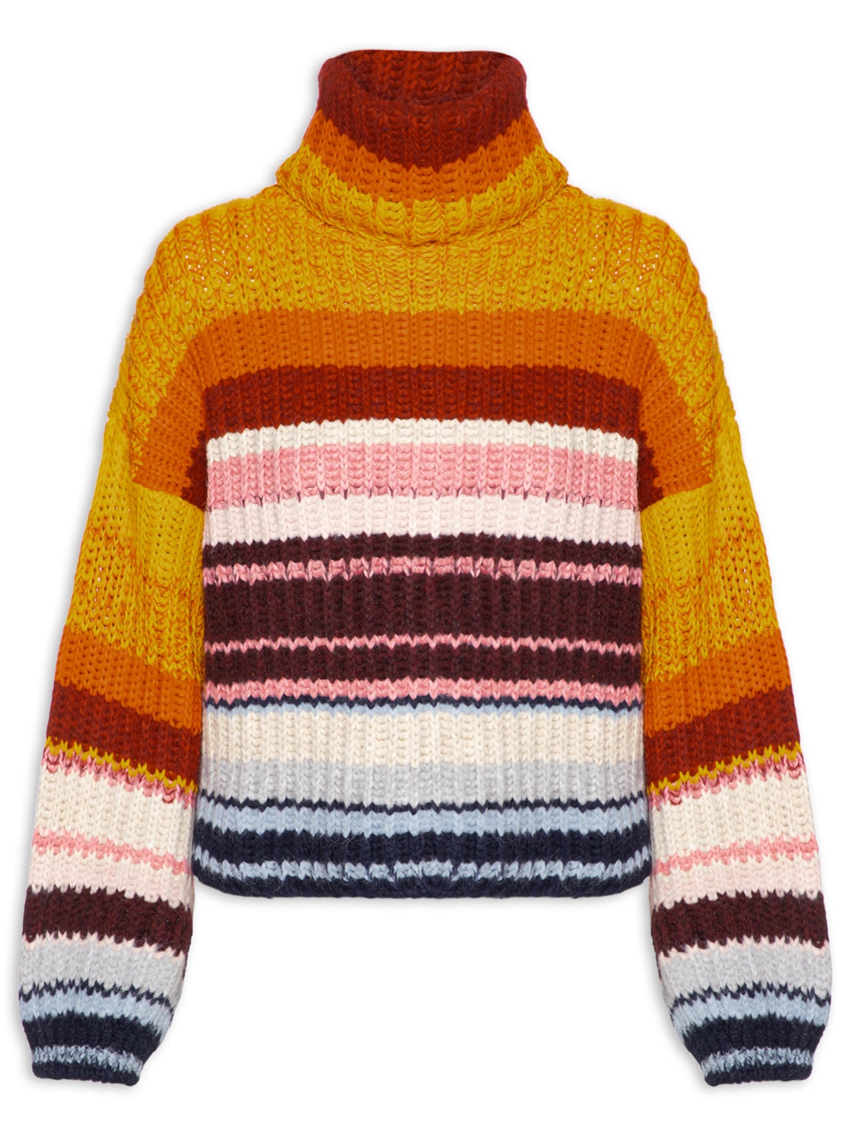 Blusão Feminino De Tricot Pull Listras Colors Laranja Animale