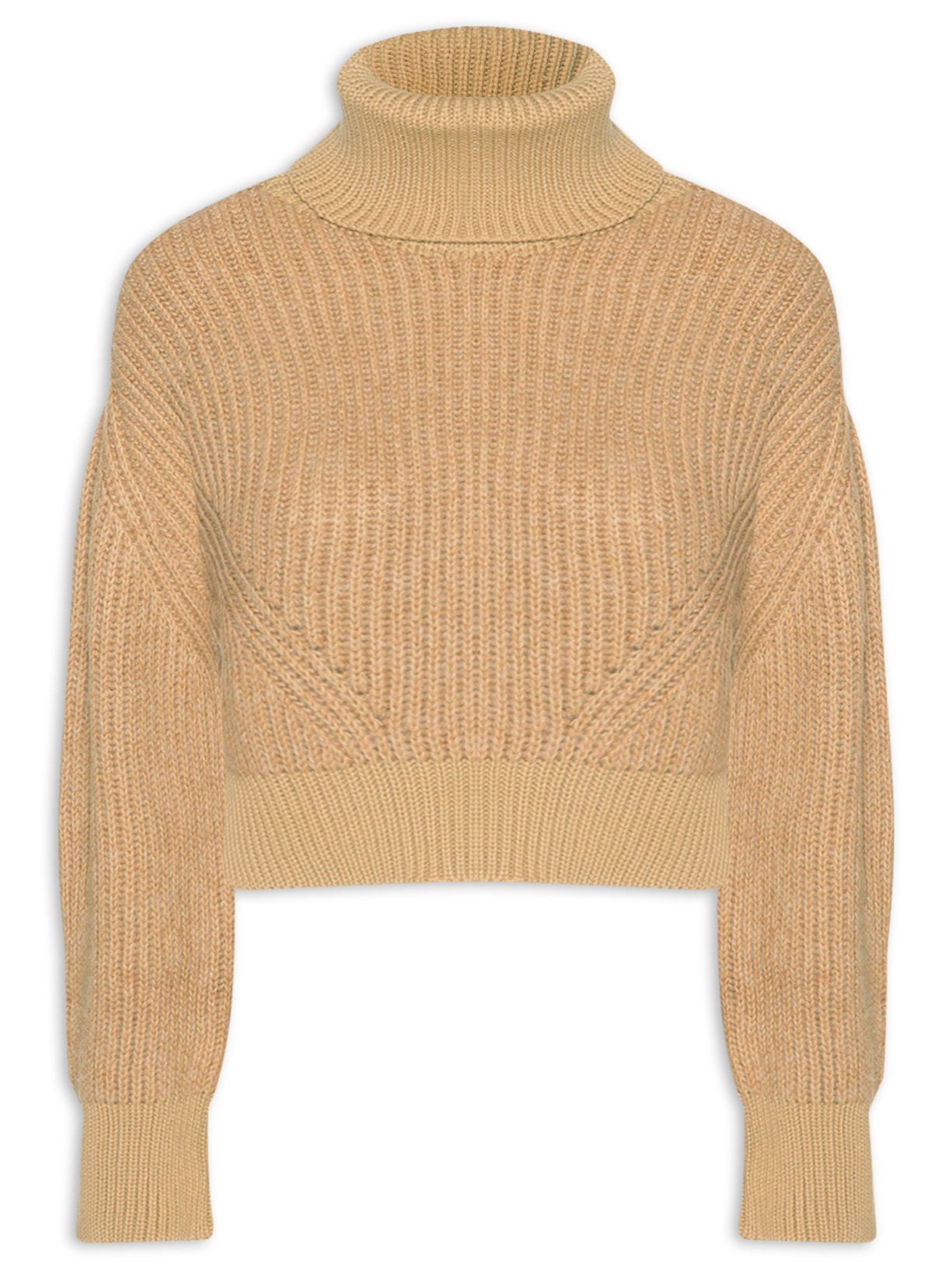 Blusão Feminino De Tricot Pull Mix Fio Com Maxi Gola Marrom Animale