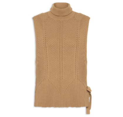 Blusão Feminino Gola Alta em Tricot - Marrom