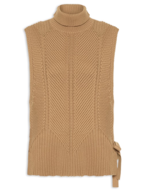 Blusão Feminino Gola Alta em Tricot - Marrom