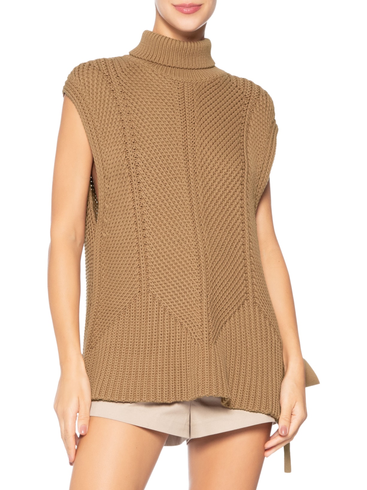 Blusão Feminino Gola Alta em Tricot Marrom Animale