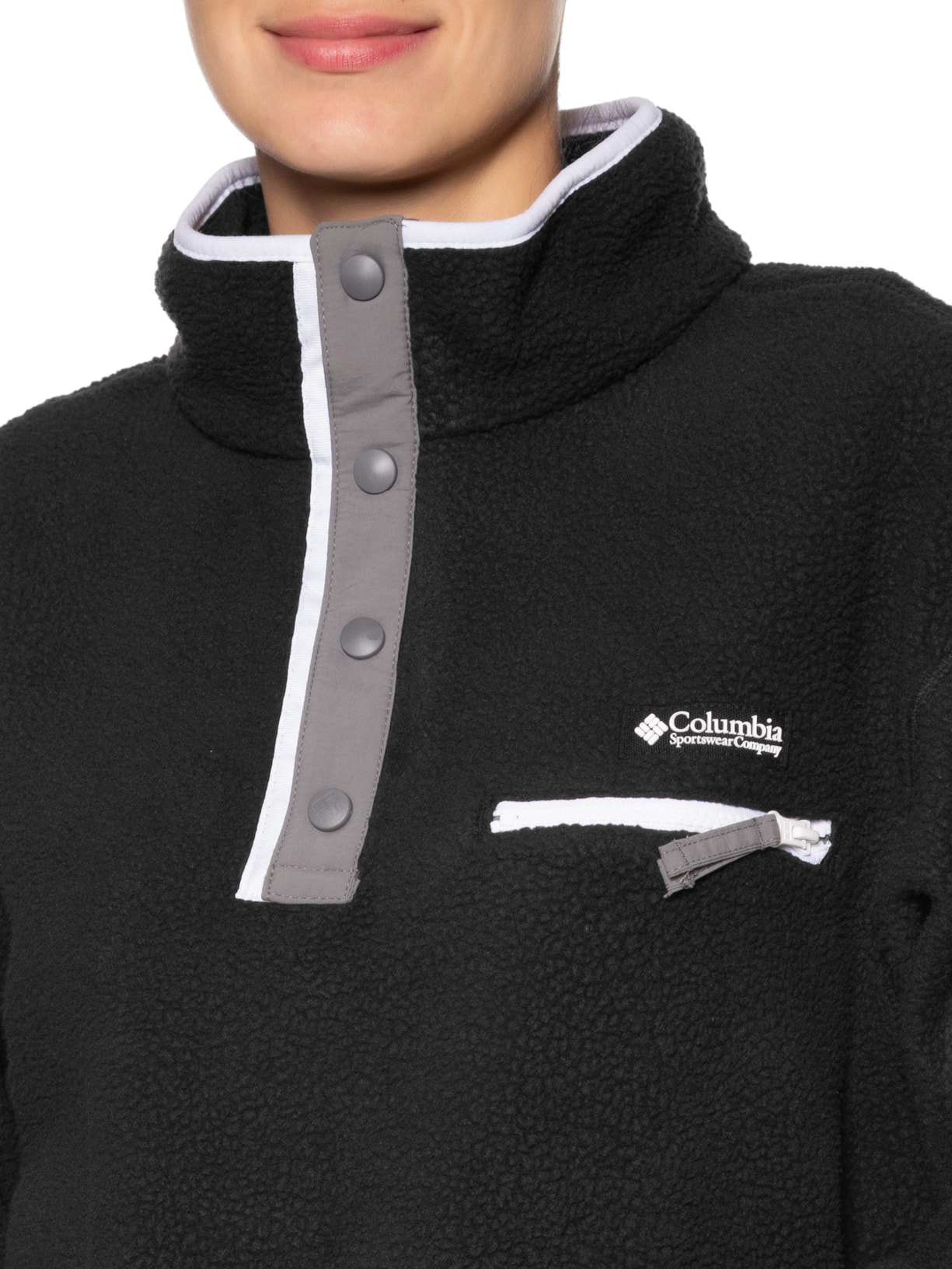 Blusão Feminino Helvetia II Cropped Half Snap Fle Preto Columbia