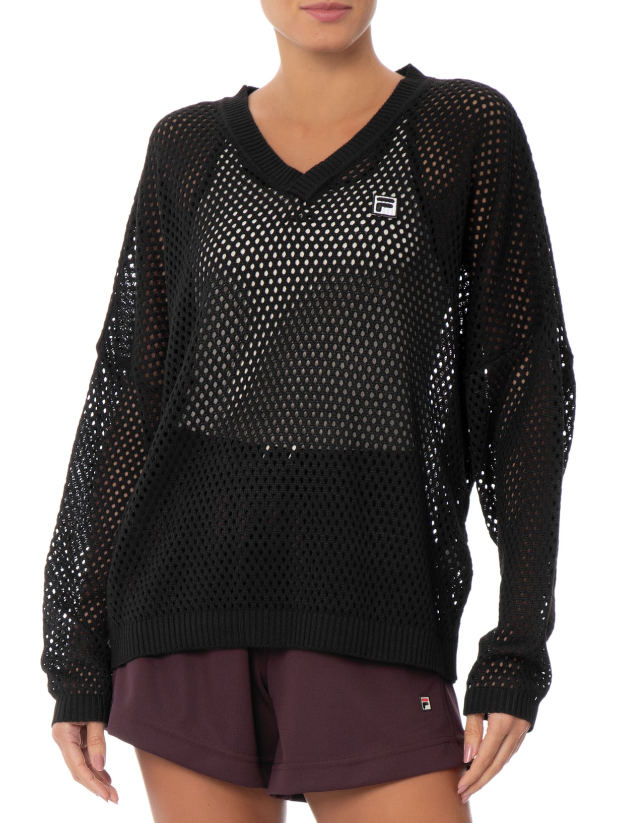 Blusão Feminino Over Vent Tricot Preto Fila
