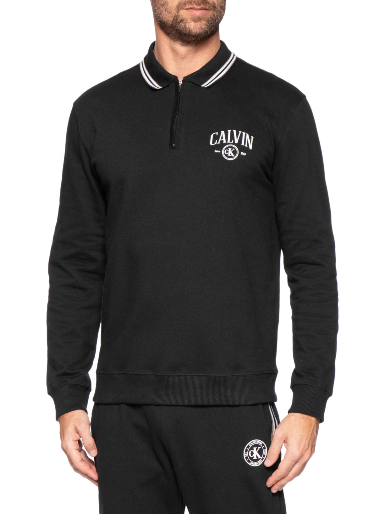 Blusão Masculino Meio Zíper Manga Longa Moletinho Preto Calvin Klein Underwear