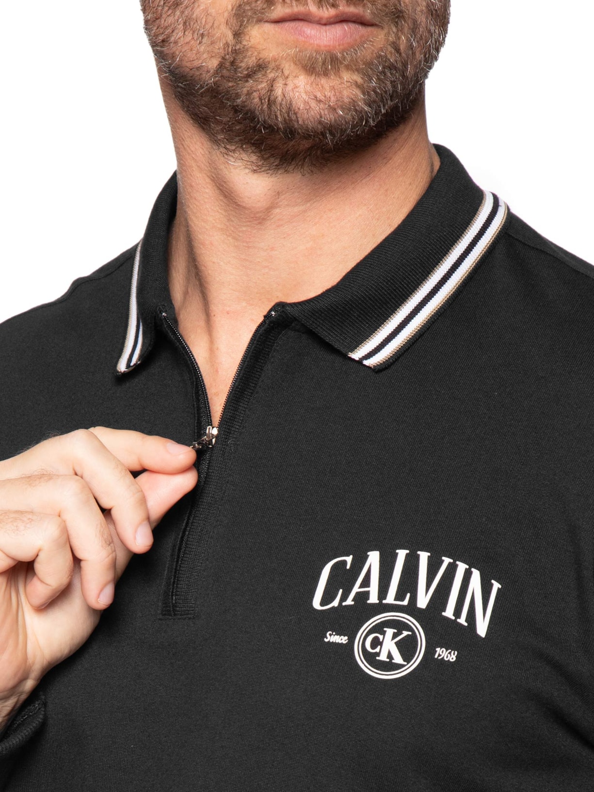 Blusão Masculino Meio Zíper Manga Longa Moletinho Preto Calvin Klein Underwear