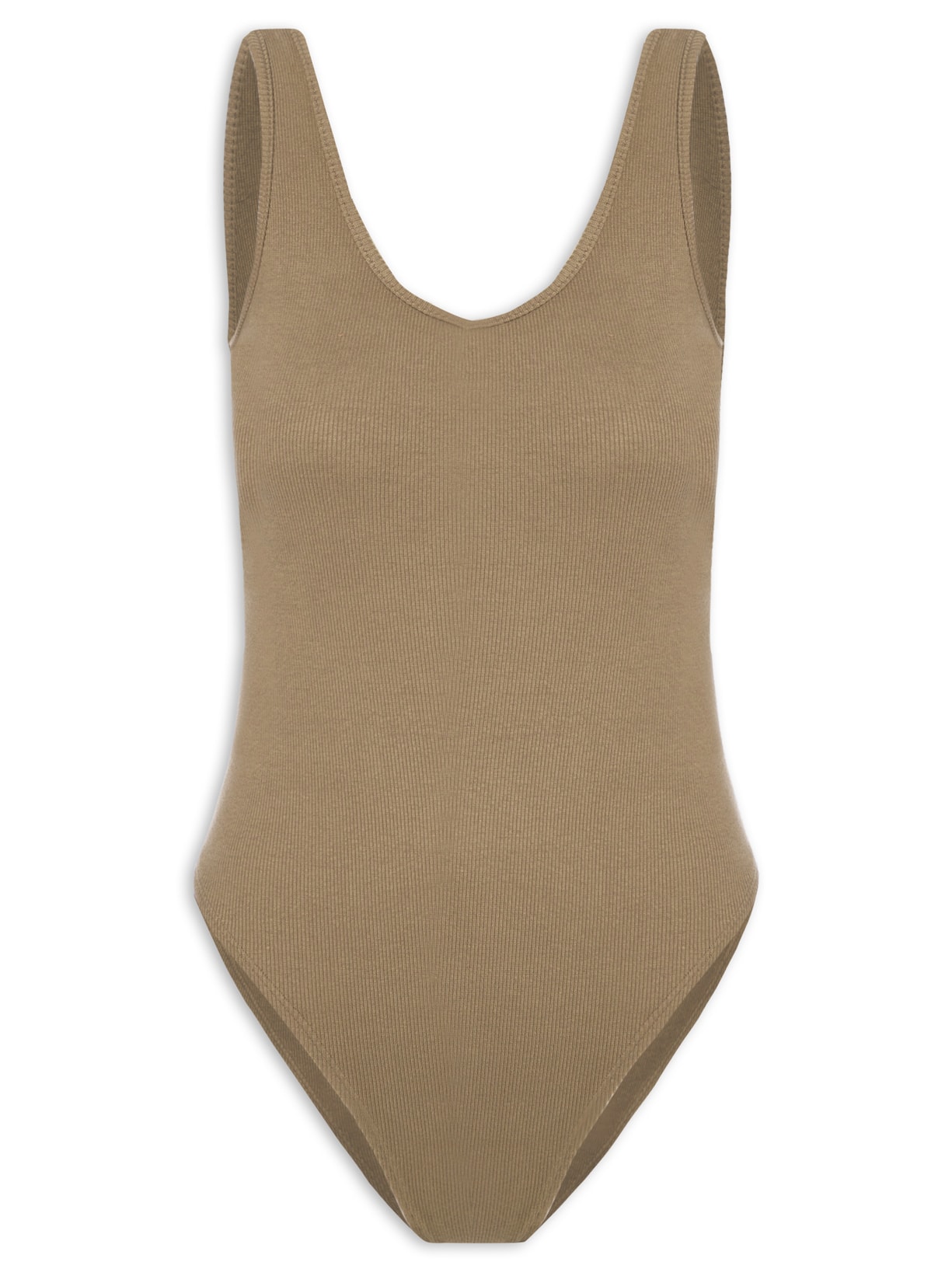 Body Básico Com Decote U - Marrom