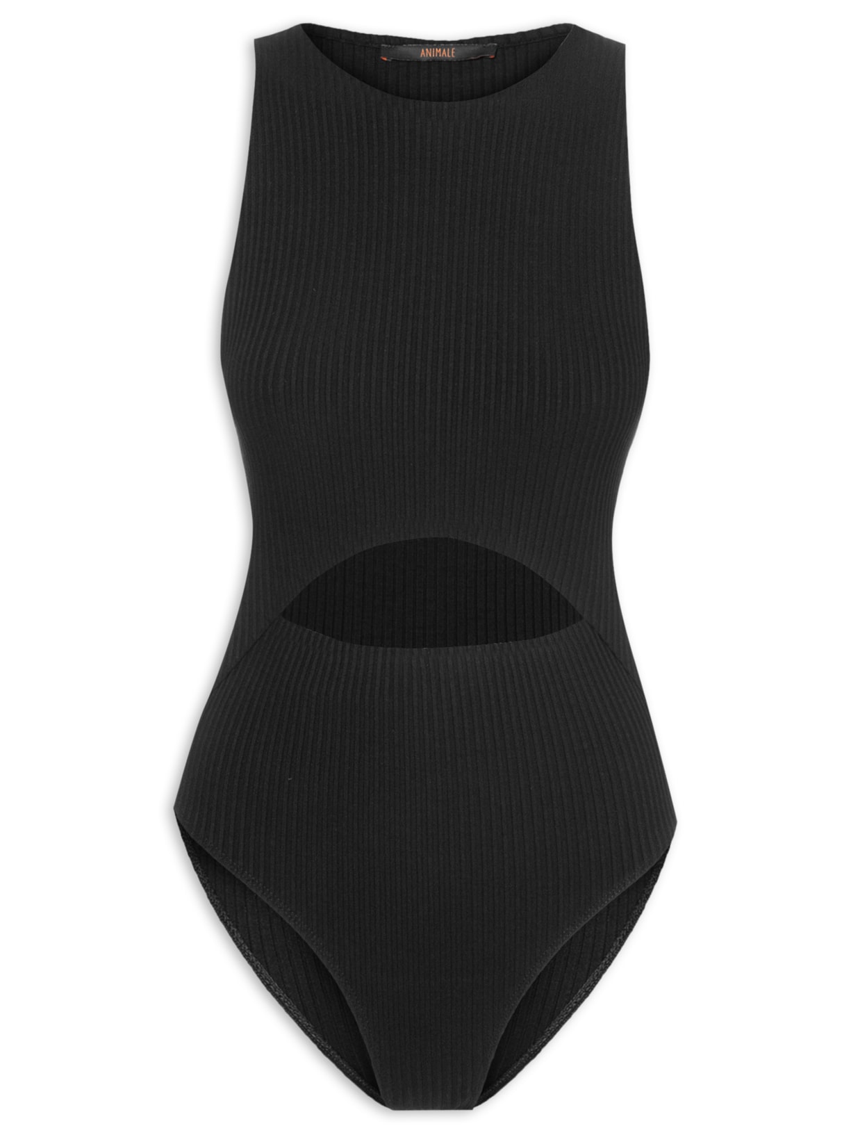 Body Canelado Com Abertura - Preto