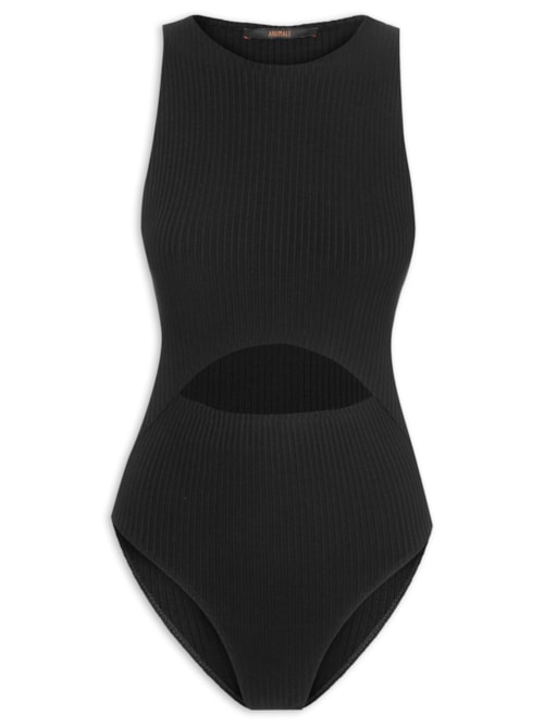 Body Canelado Com Abertura - Preto