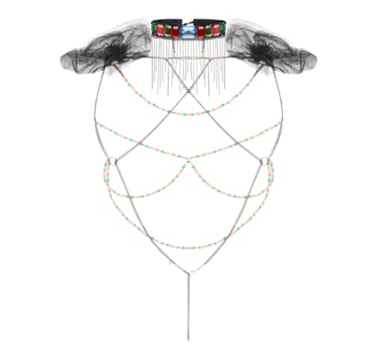 Body Chain Feminino Elke Pompom E Pedraria - Bege