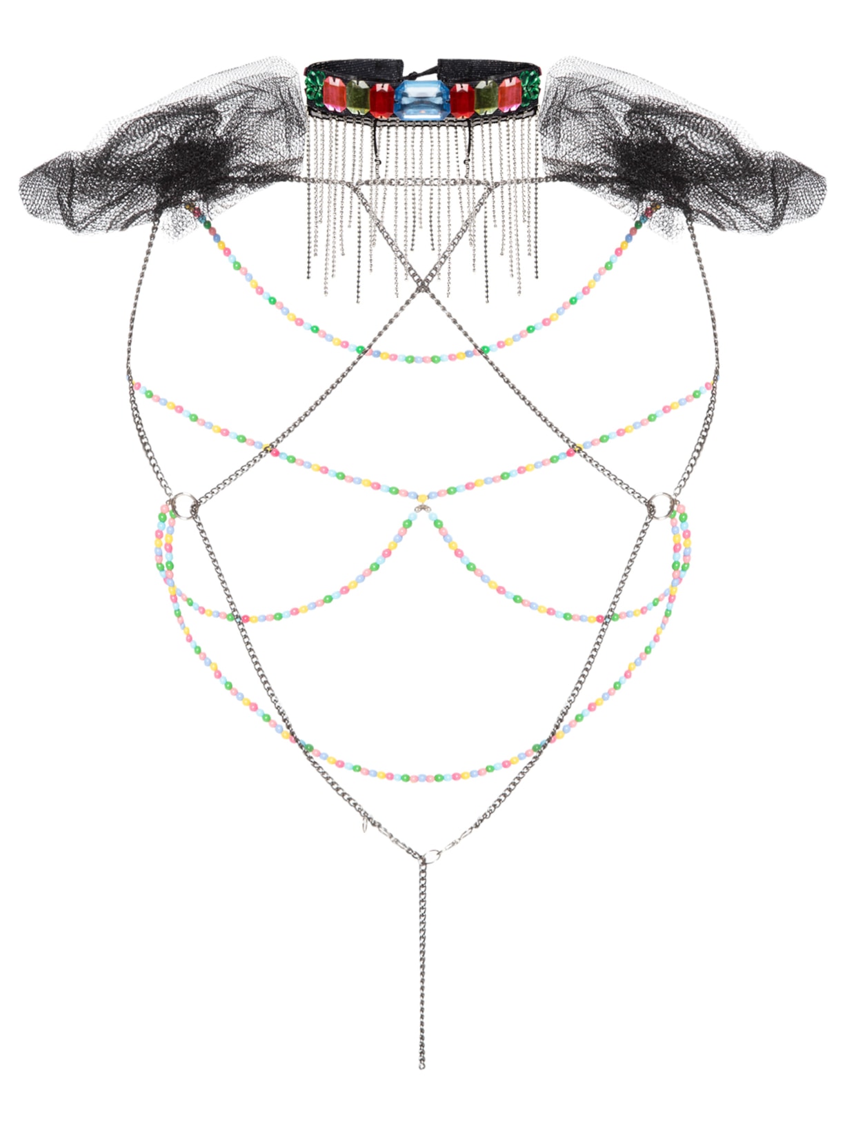 Body Chain Feminino Elke Pompom E Pedraria - Bege